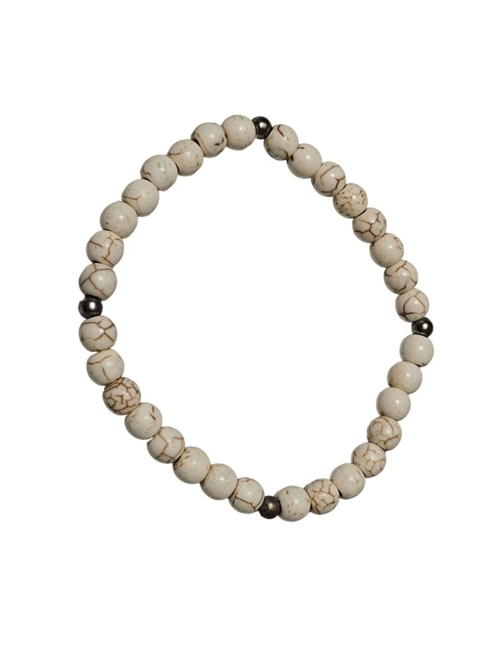 White Howlite Beaded Stretch Bracelet Brown Veining Boho Calming Unisex Jewelry